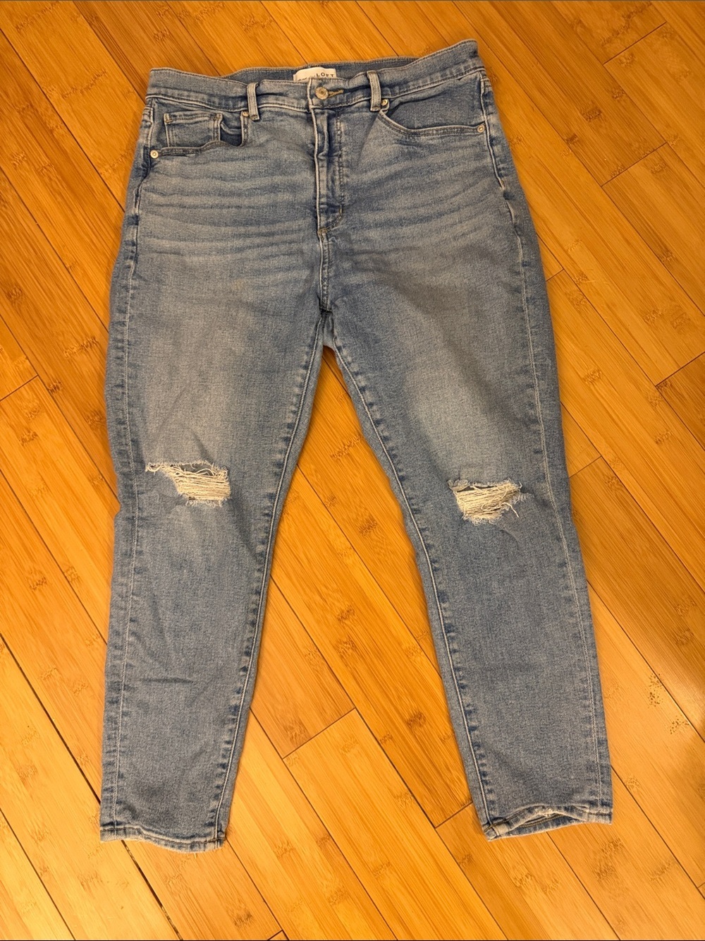 LOFT Women's Light Blue Skinny Jeans with Knee Rips